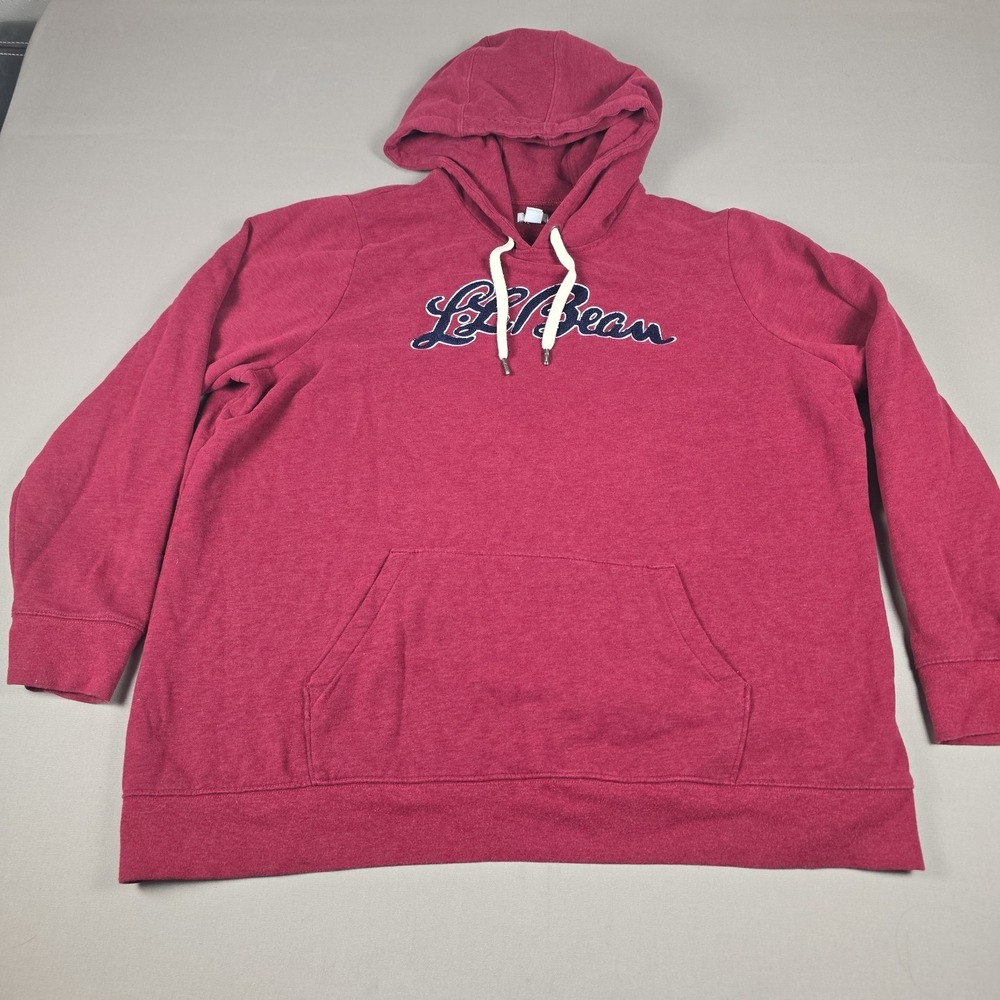 LL Bean 1912 Script Embroidery Logo Hoodie Womens 3X Plus Red Fleece Pullover